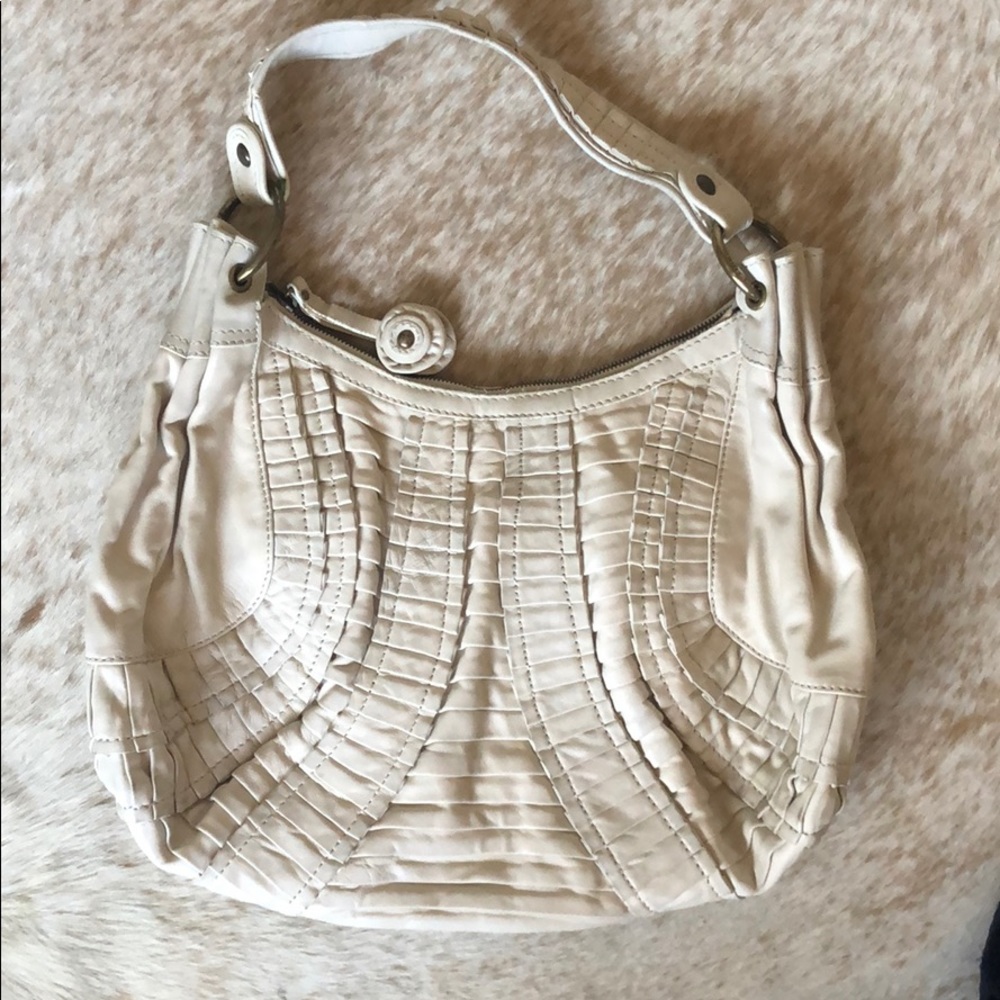 Isabella Fiore White Leather Ruffle Hobo Bag